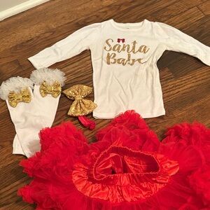 Santa Babe Outfit with Red Tutu and Gold Accessories